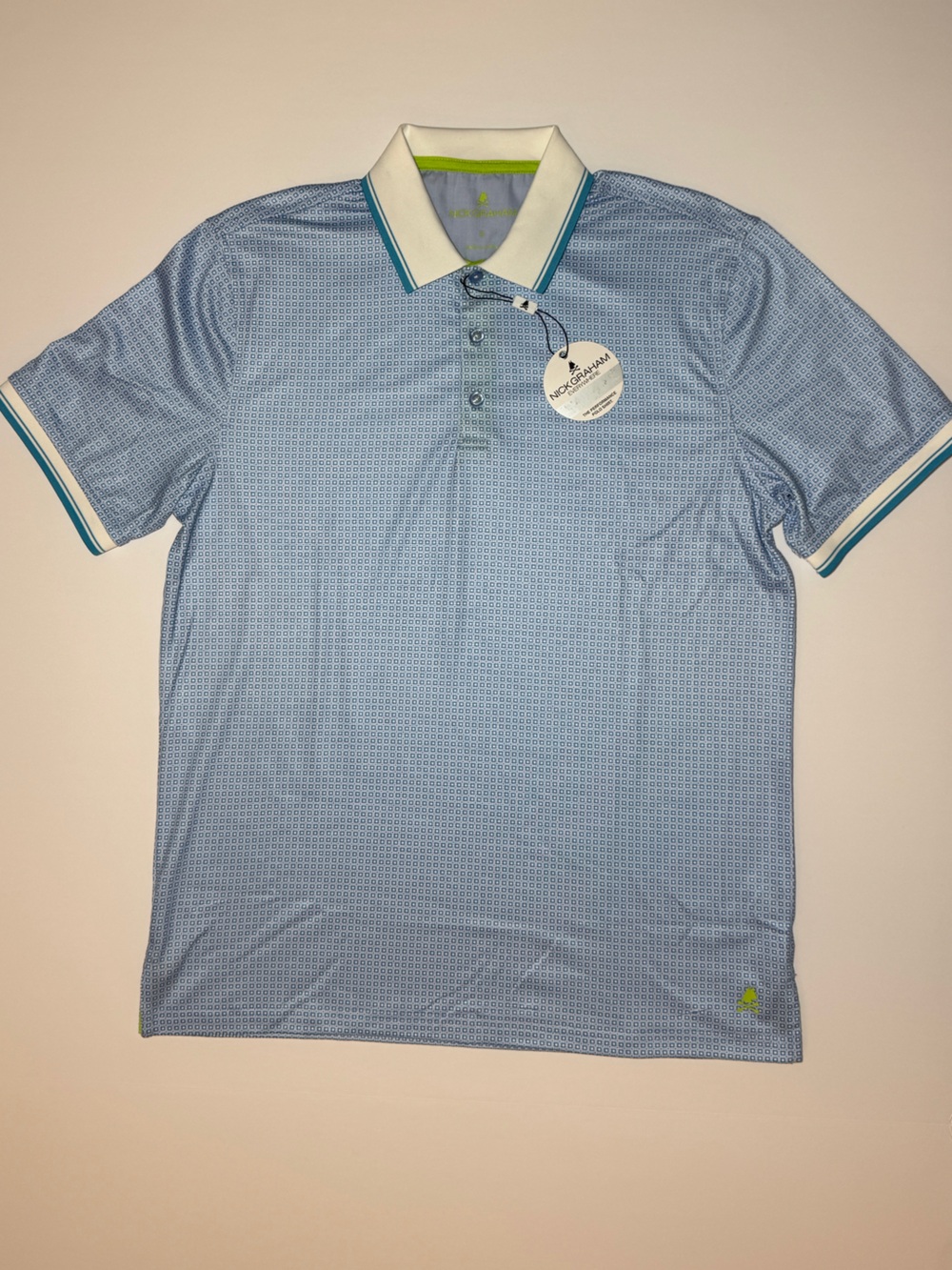 NWT Mens Nick Graham Blue Pinwheel Golf Polo